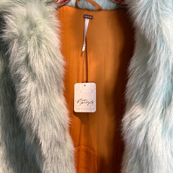 Free People Fluffy Flower Fur Long Duster Whimsical Pretty Coat L - Picture 5 of 11